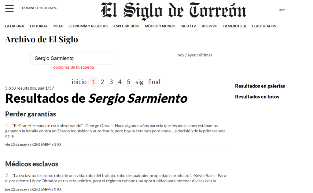 Sergio Sarmiento en El Siglo de Torreón
